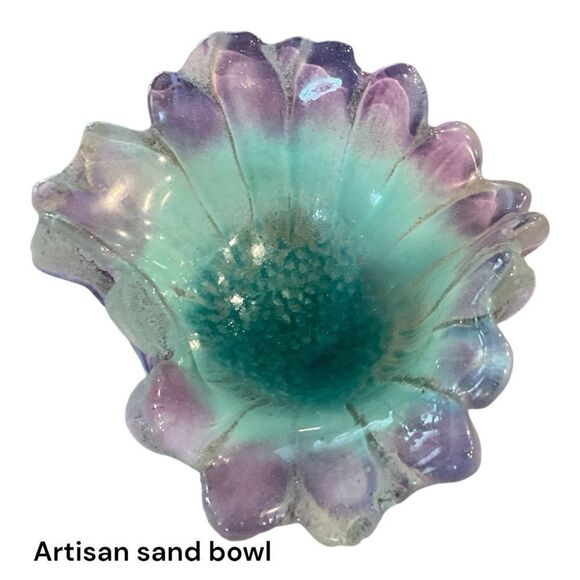 Handcrafted Glass Flower Bowl - Purple and Teal - Picture 3 of 6